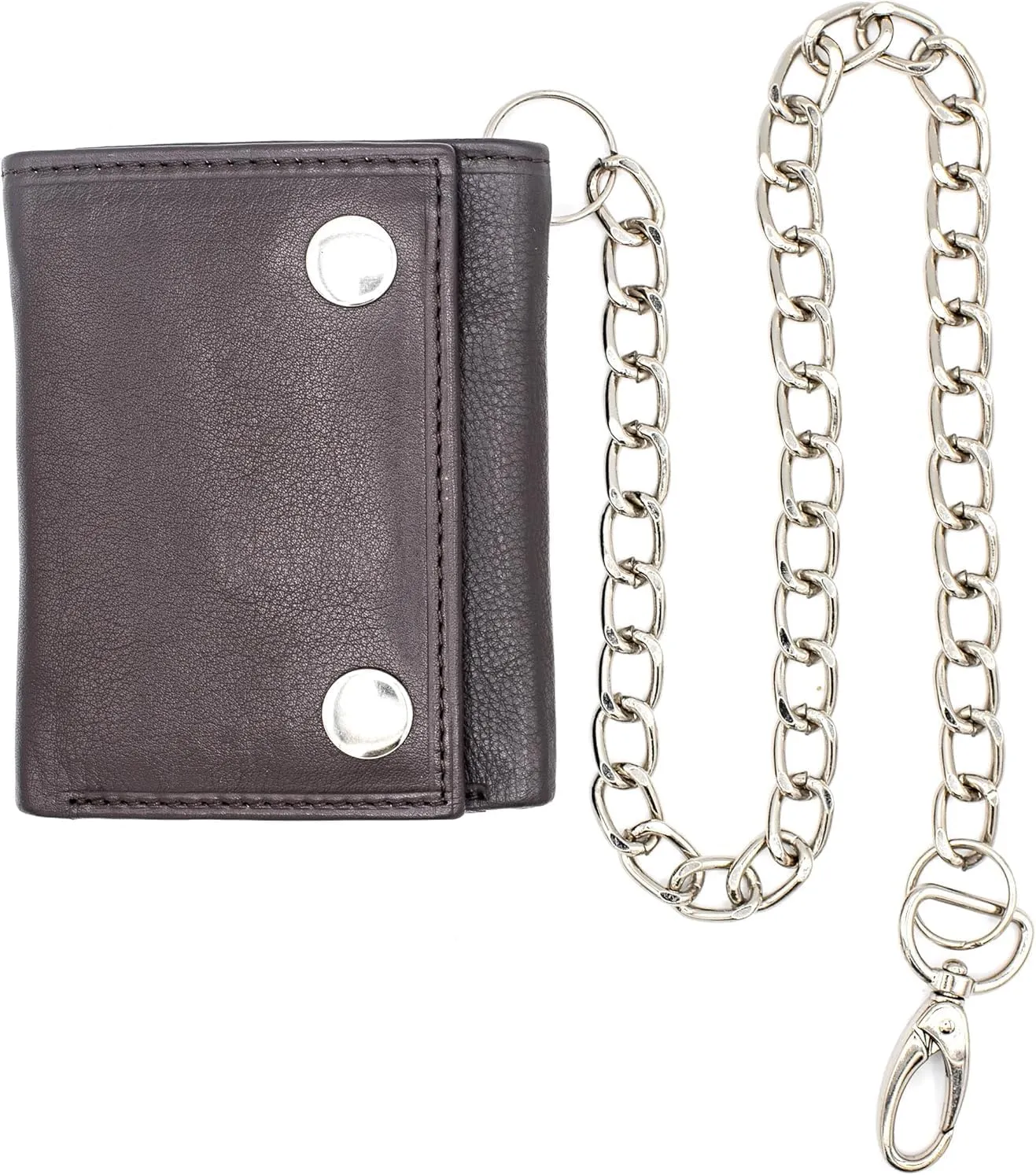 Chain Wallets for Men Biker Chains Top-Grain Cow Leather Trifold Wallet With Chain RFID-Safe Snake Texture, Durable Wallet Leather Wallets Design In USA (J111-WC, Brown)