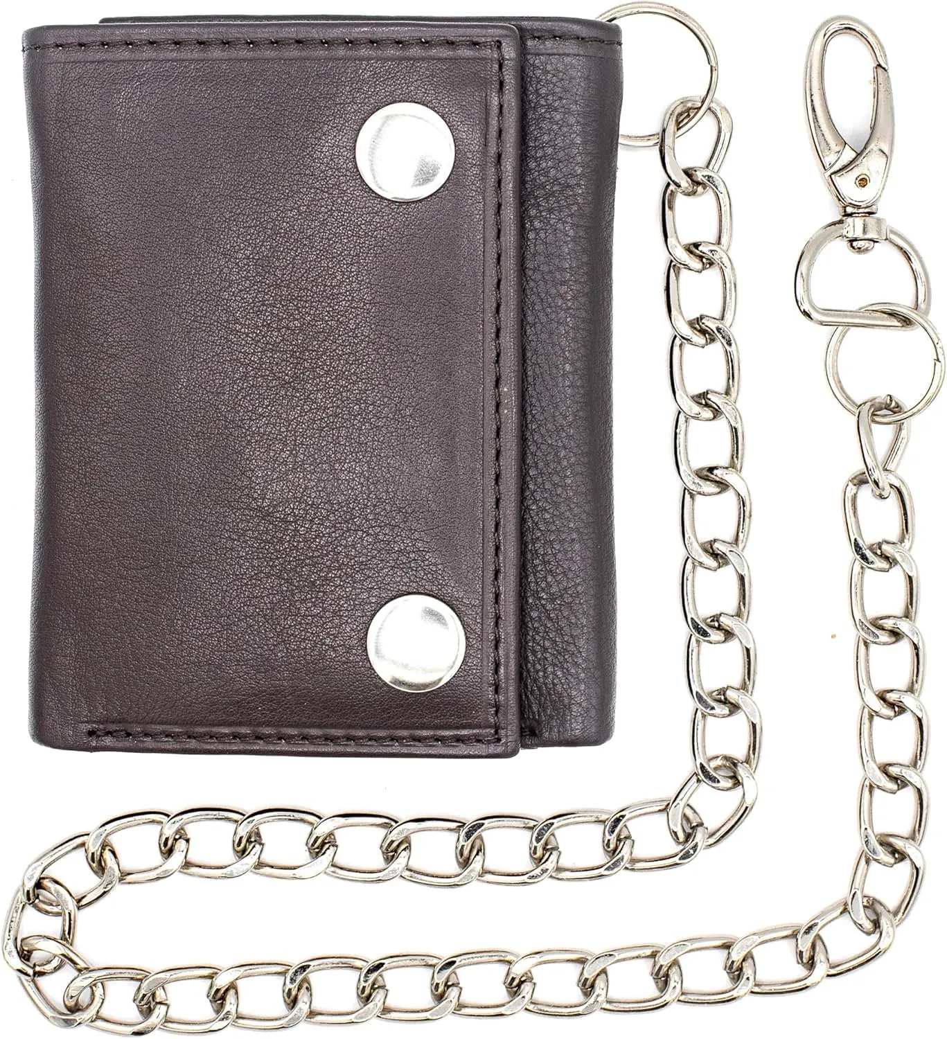 Chain Wallets for Men Biker Chains Top-Grain Cow Leather Trifold Wallet With Chain RFID-Safe Snake Texture, Durable Wallet Leather Wallets Design In USA (J111-WC, Brown)