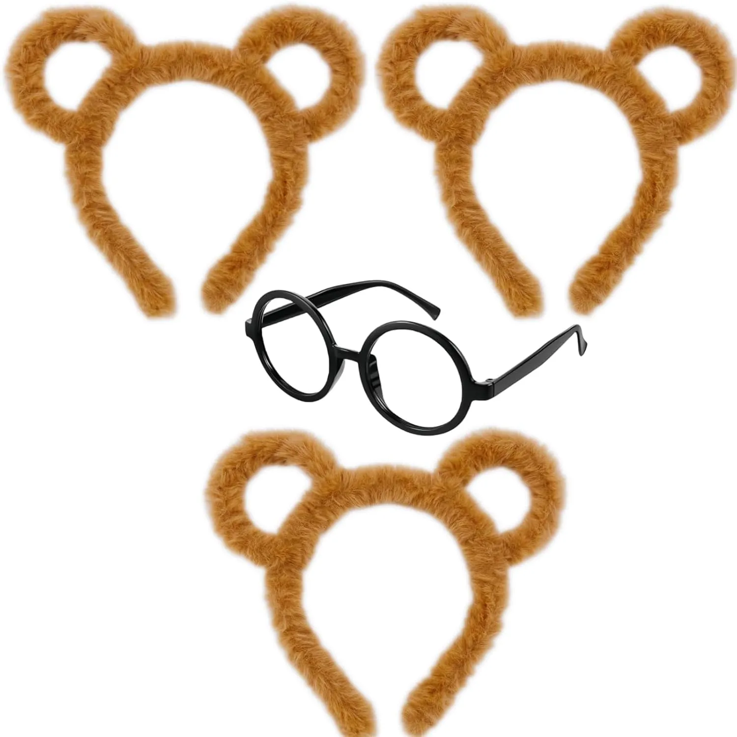 Chipmunks Garment Accessory Sets 1 Round Glasses Frame and 3 Ears Headband for Cosplay Halloween Party (3 Chipmunk Ears Headband & 1 Round Glasses Frame)