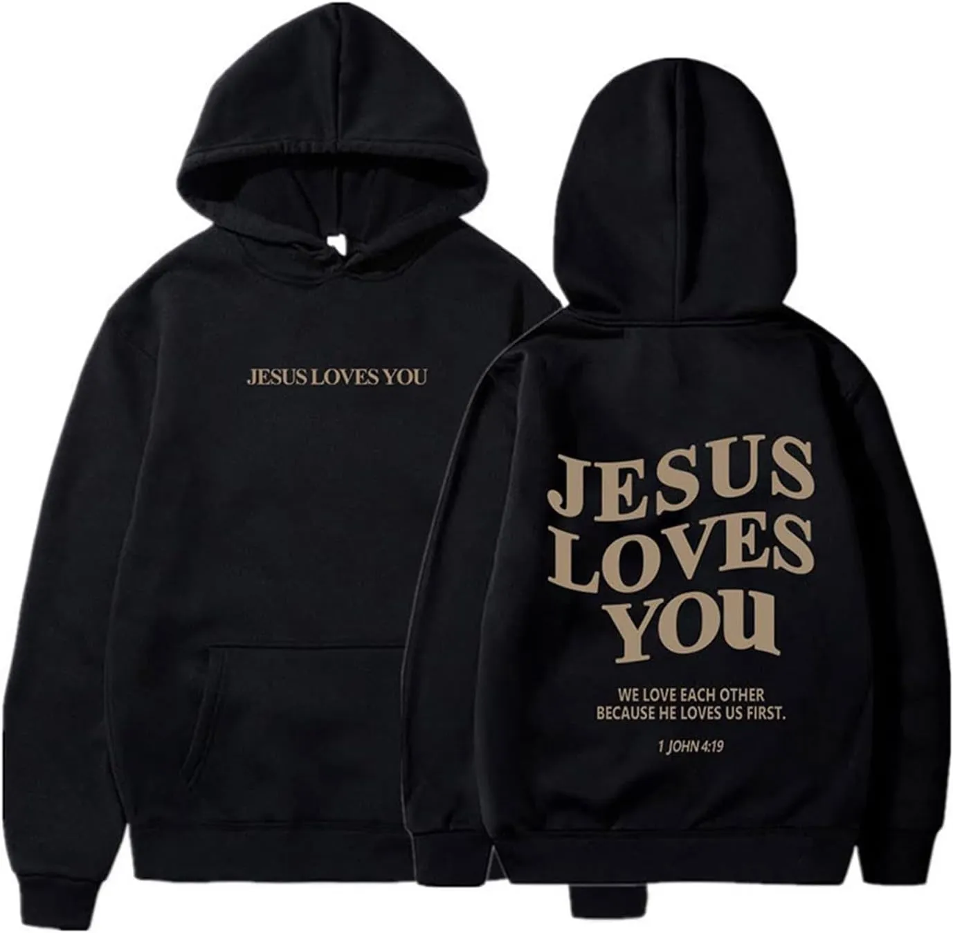 Christian Hoodies for Women Girls Jesus Loves You Letter Graphic Oversized Long Sleeve Pockets Bible Verse Hooded Sweatshirts
