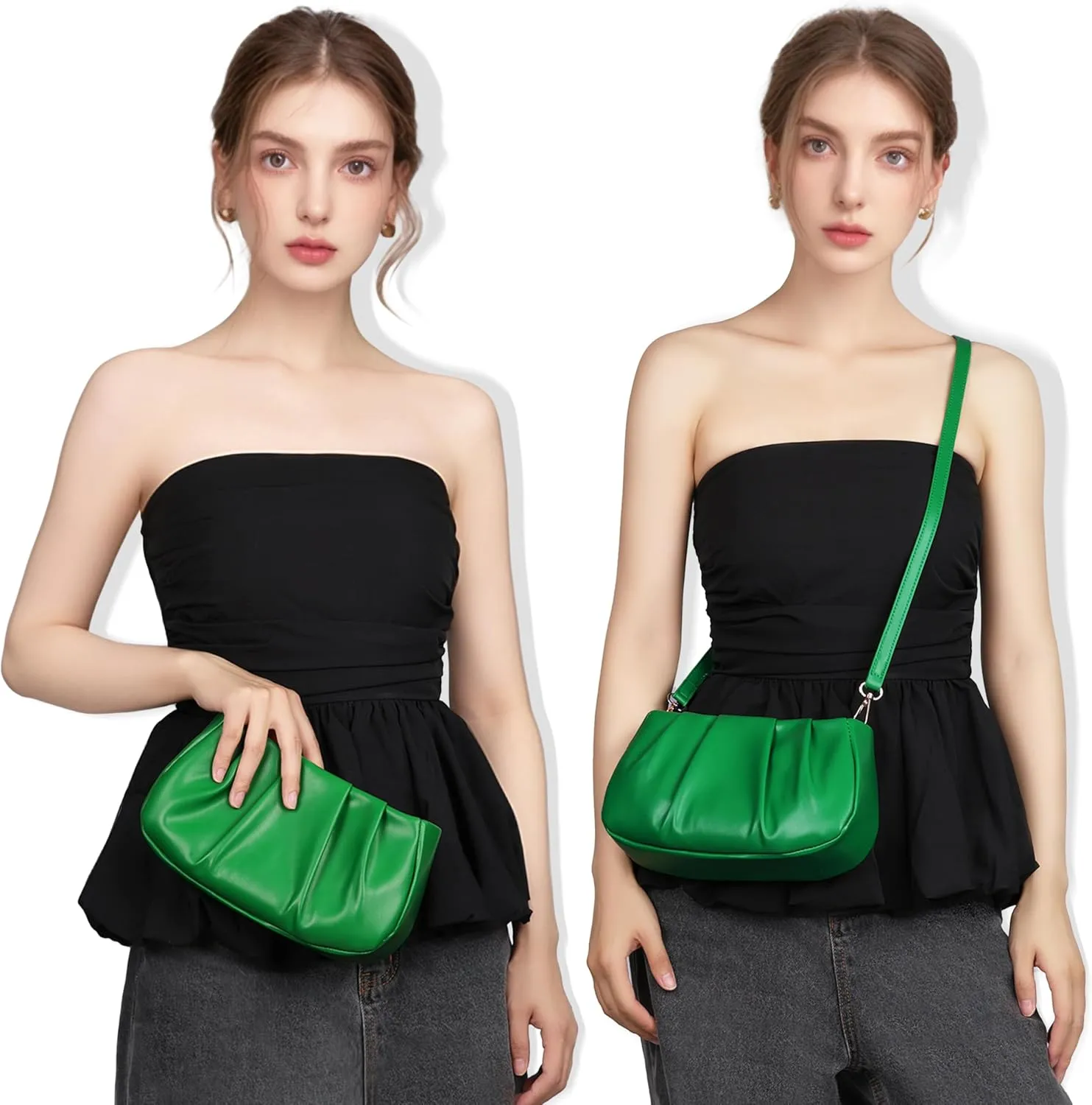Clutch Purse for Women - Evening Small Shoulder Bag Anti Theft Removable Chain Adjustable Strap PU Handbag