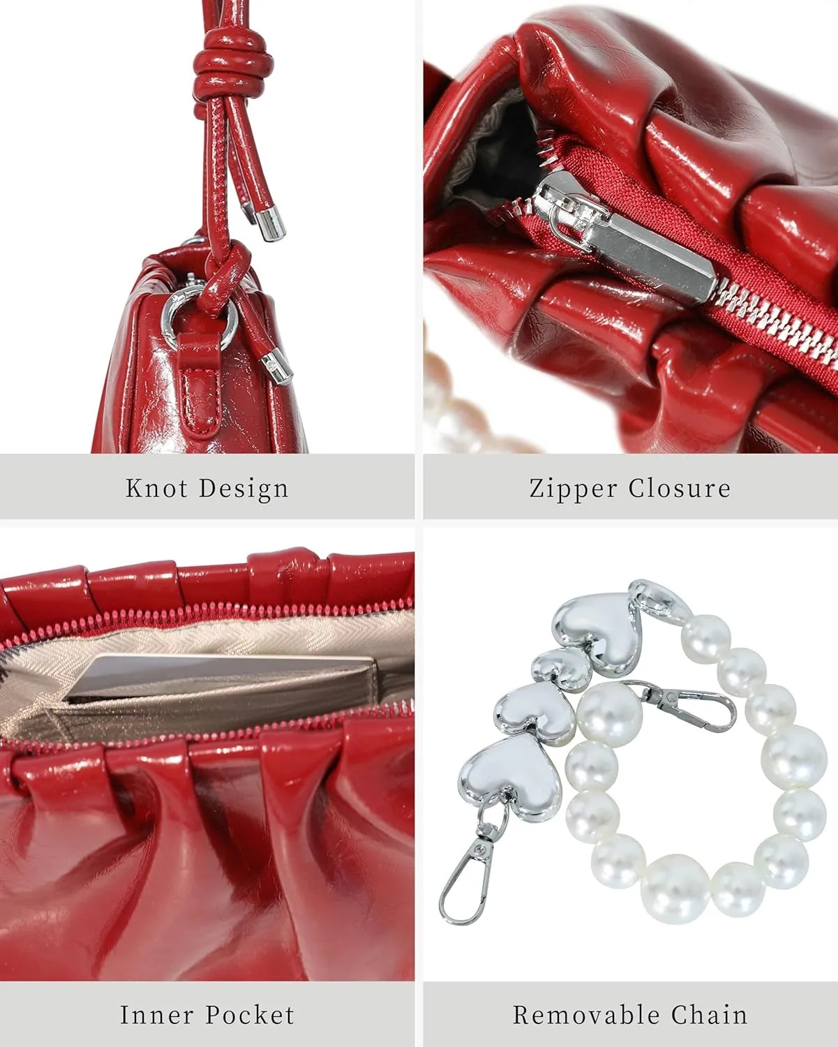 Clutch Purse for Women - Evening Small Shoulder Bag Anti Theft Removable Chain Adjustable Strap PU Handbag