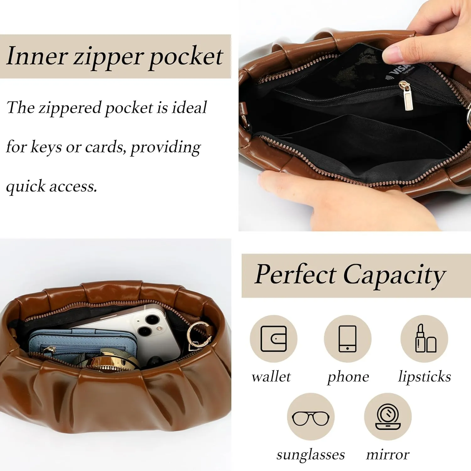 Clutch Purse for Women - Evening Small Shoulder Bag Anti Theft Removable Chain Adjustable Strap PU Handbag