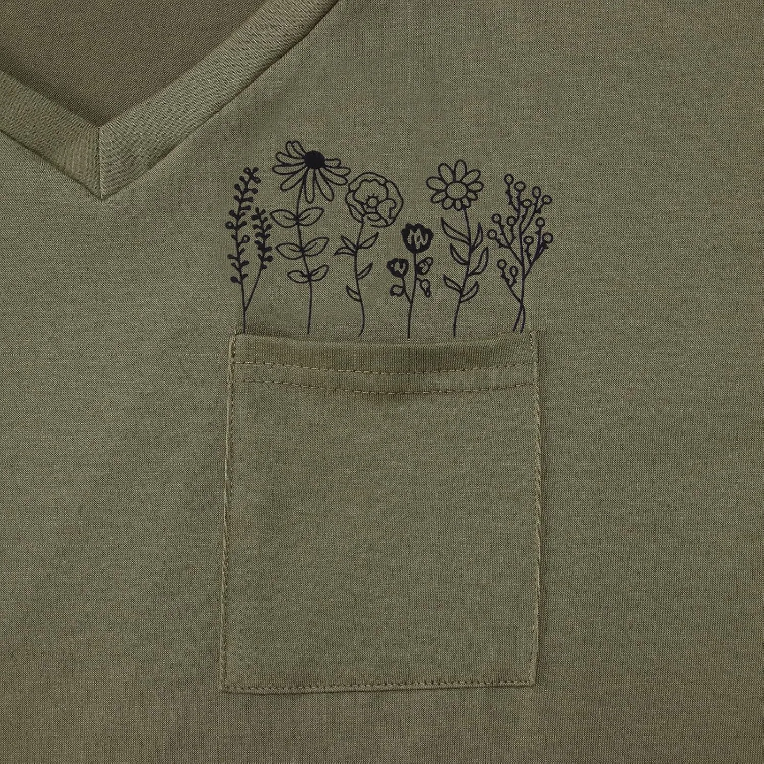 CM C&M WODRO Women's Flower T-Shirt V-Neck Wildflower Graphic Tees with Pocket Floral Shirt Short Sleeve Casual Summer Tops
