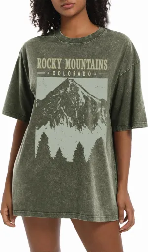 Colorado Mountain Shirt Oversized Retro Tshirts for Women Adventure Hiking Camping Shirts Nature Vintage Graphic Tees