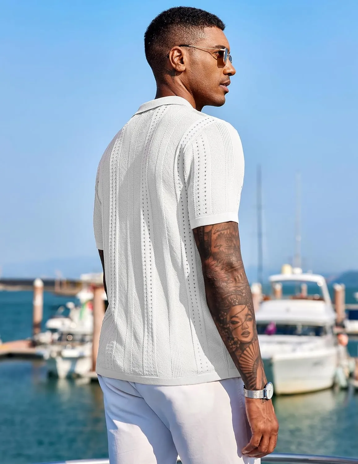 COOFANDY Men's Knit Shirts Short Sleeve Button Down Polo Shirt Fashion Casual Summer Beach Shirts