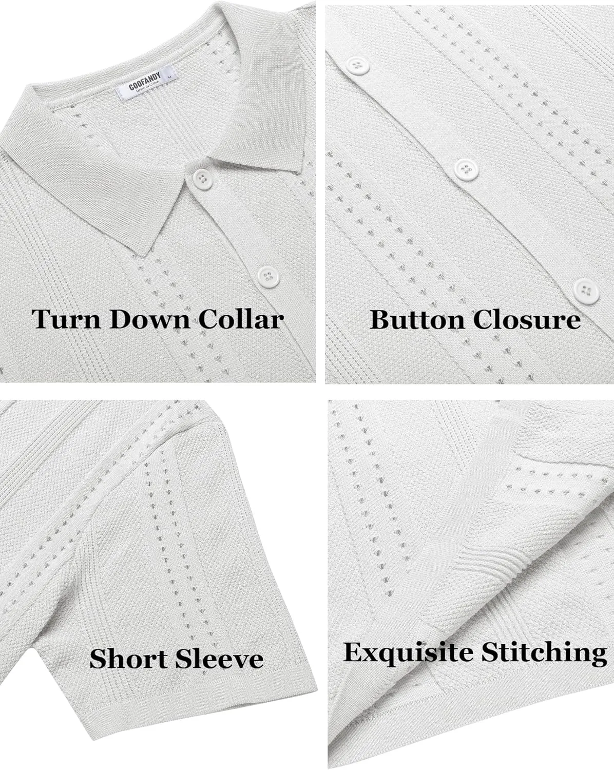 COOFANDY Men's Knit Shirts Short Sleeve Button Down Polo Shirt Fashion Casual Summer Beach Shirts