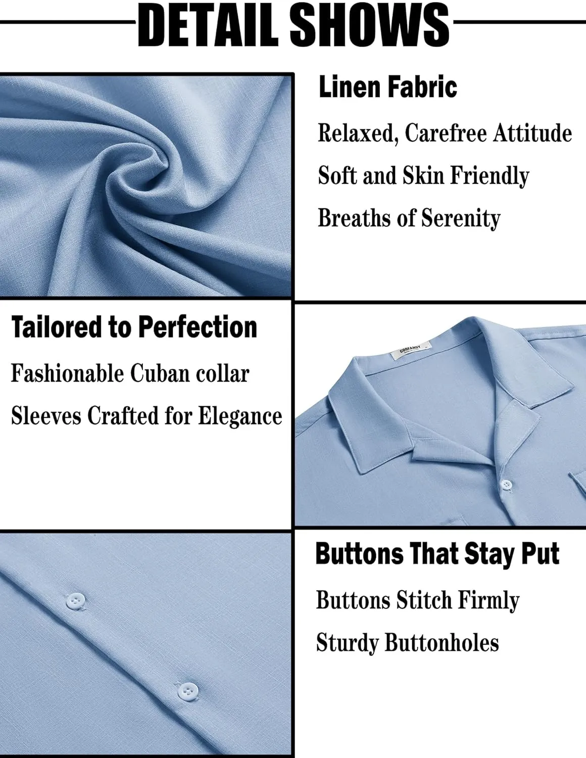 COOFANDY Men's Linen Short Sleeve Button Down Shirt Casual Cuban Collar Summer Beach Shirts Vacation Essentials