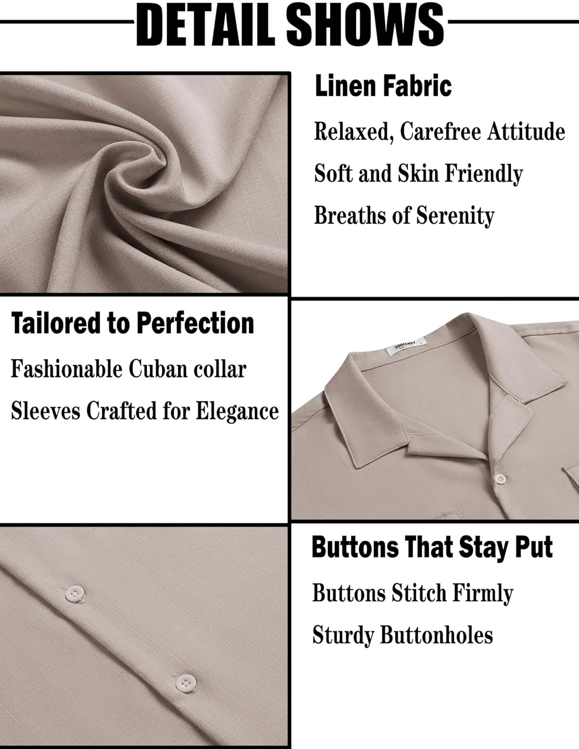 COOFANDY Men's Linen Short Sleeve Button Down Shirt Casual Cuban Collar Summer Beach Shirts Vacation Essentials