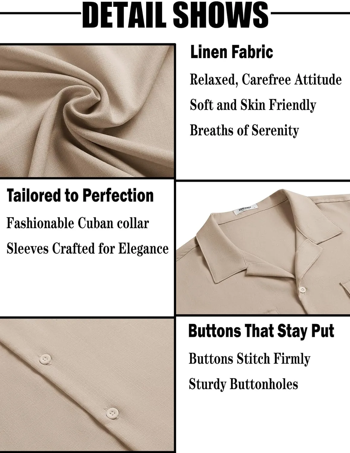 COOFANDY Men's Linen Short Sleeve Button Down Shirt Casual Cuban Collar Summer Beach Shirts Vacation Essentials