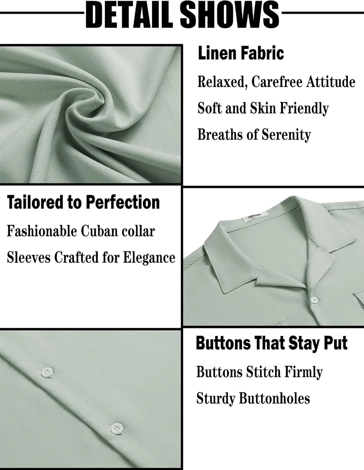 COOFANDY Men's Linen Short Sleeve Button Down Shirt Casual Cuban Collar Summer Beach Shirts Vacation Essentials