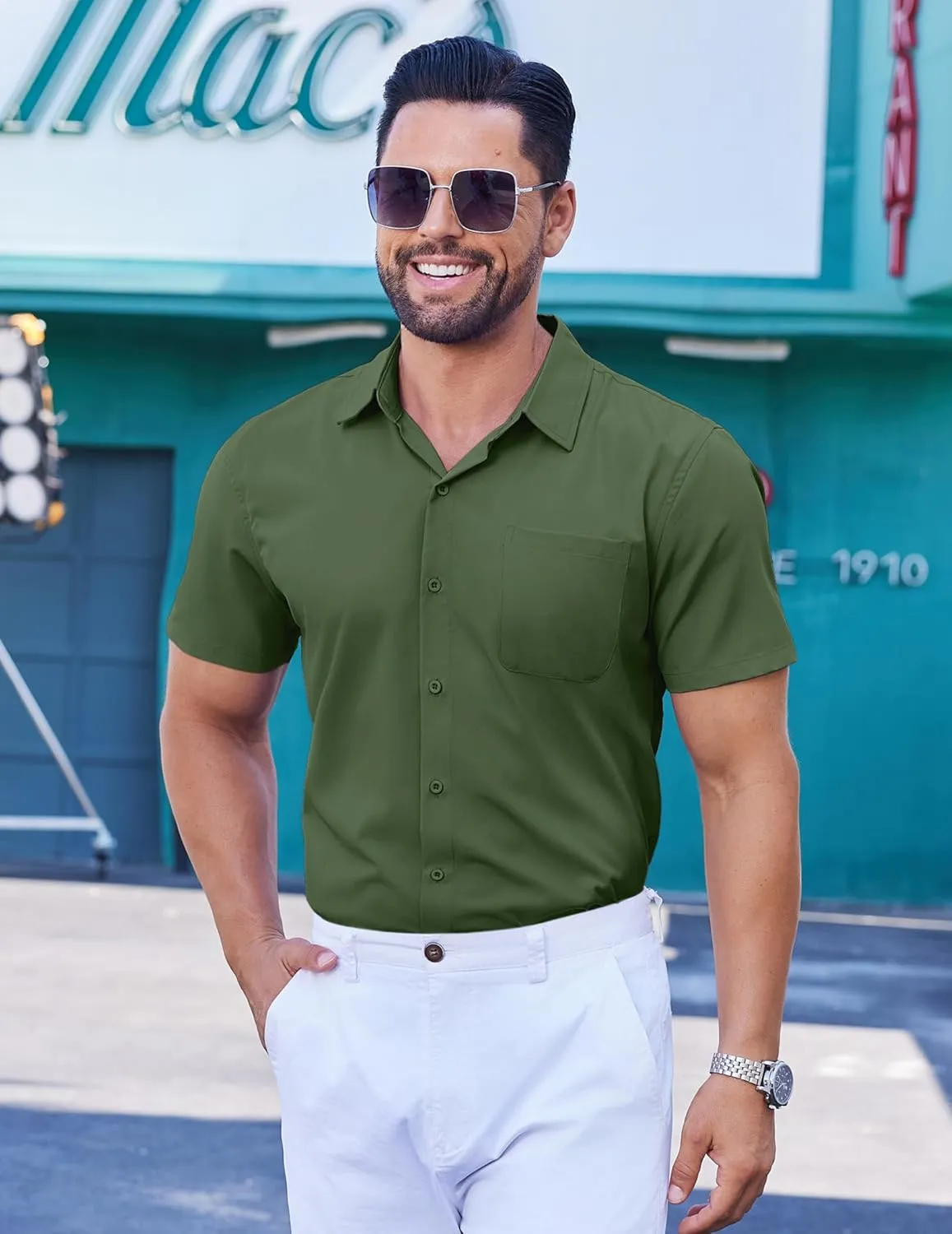 COOFANDY Mens Short Sleeve Dress Shirts Button Down Shirts Regular Fit Business Casual Shirt with Pocket