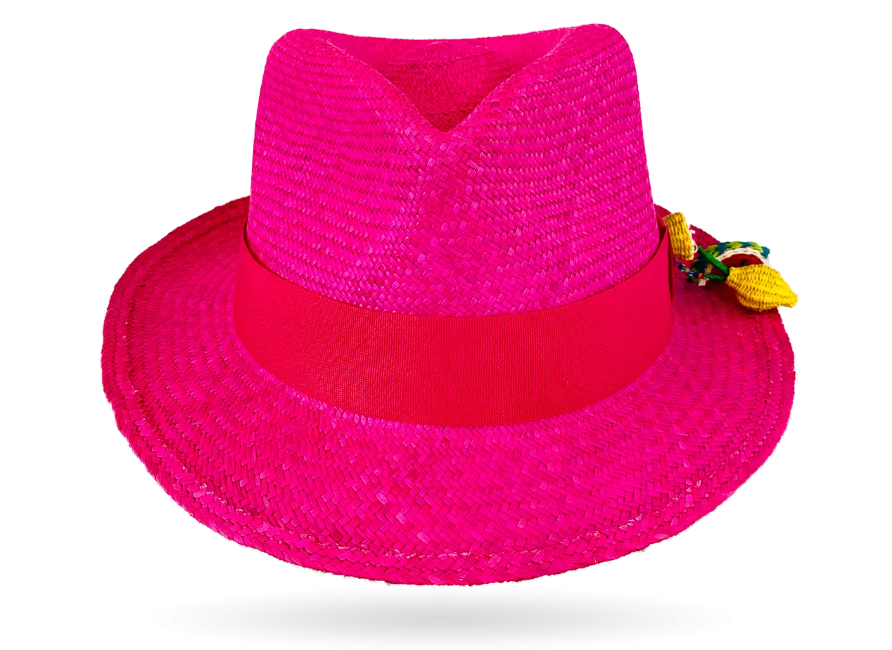 COSMOPOLITAN HANDMADE PANAMA HAT PINK WITH SUMMERY FRUITS (LIMITED EDITION)