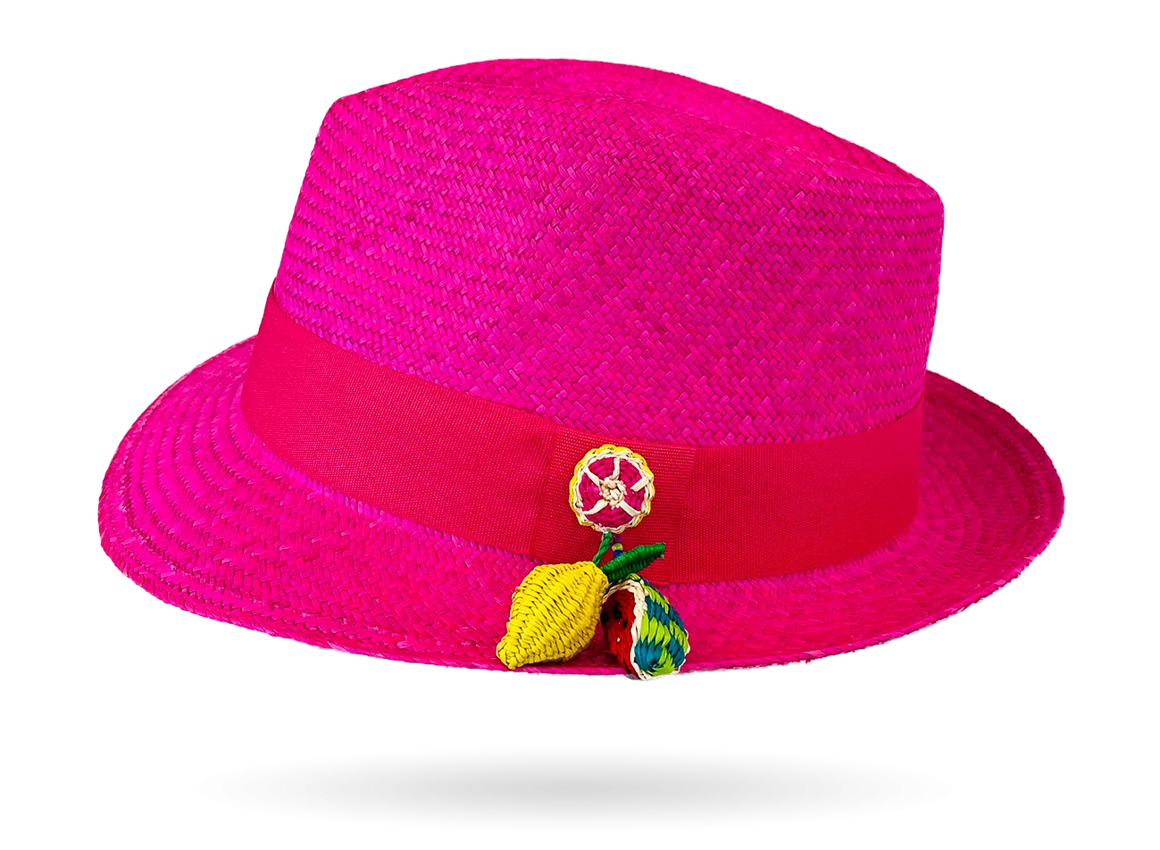 COSMOPOLITAN HANDMADE PANAMA HAT PINK WITH SUMMERY FRUITS (LIMITED EDITION)