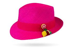 COSMOPOLITAN HANDMADE PANAMA HAT PINK WITH SUMMERY FRUITS (LIMITED EDITION)