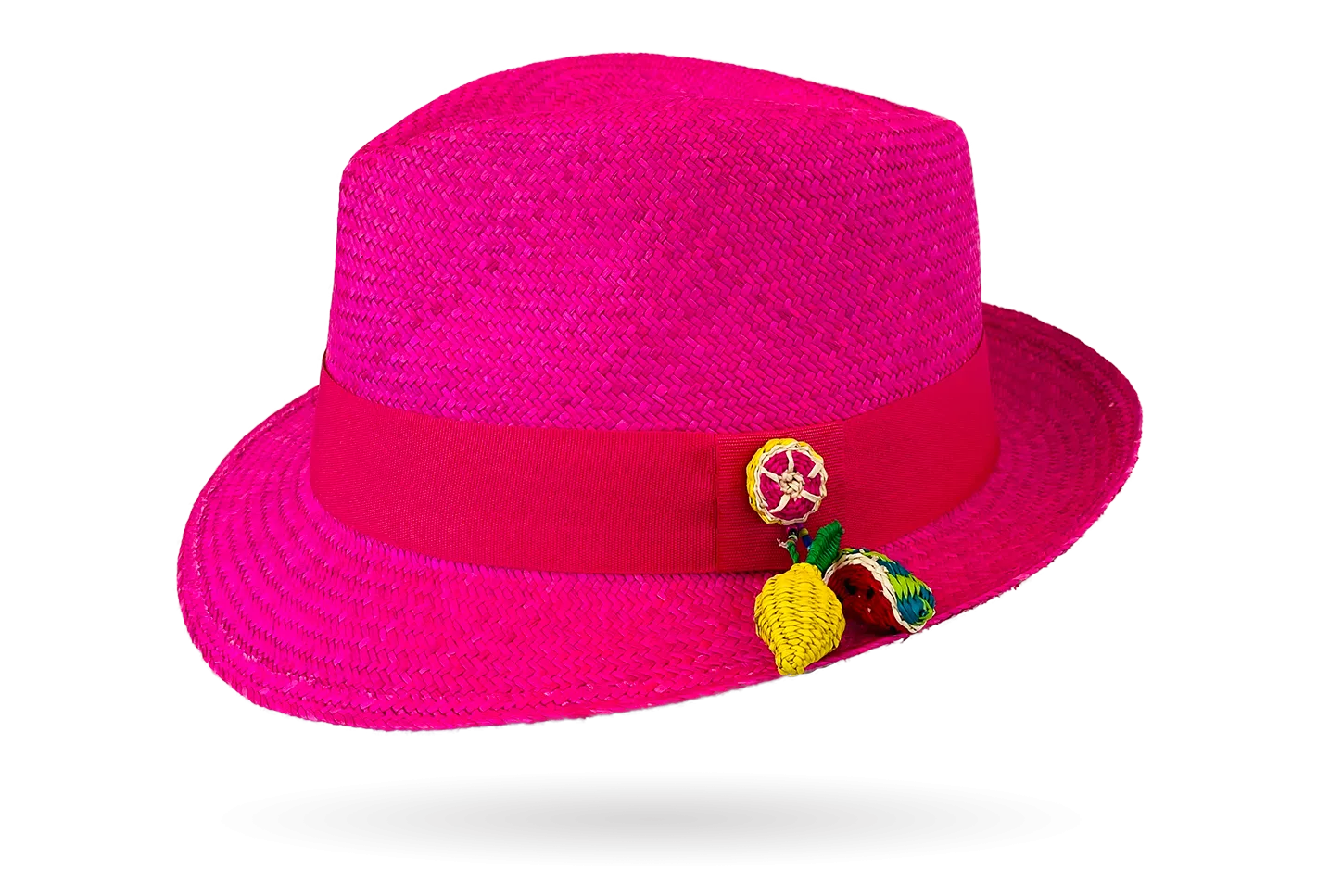 COSMOPOLITAN HANDMADE PANAMA HAT PINK WITH SUMMERY FRUITS (LIMITED EDITION)