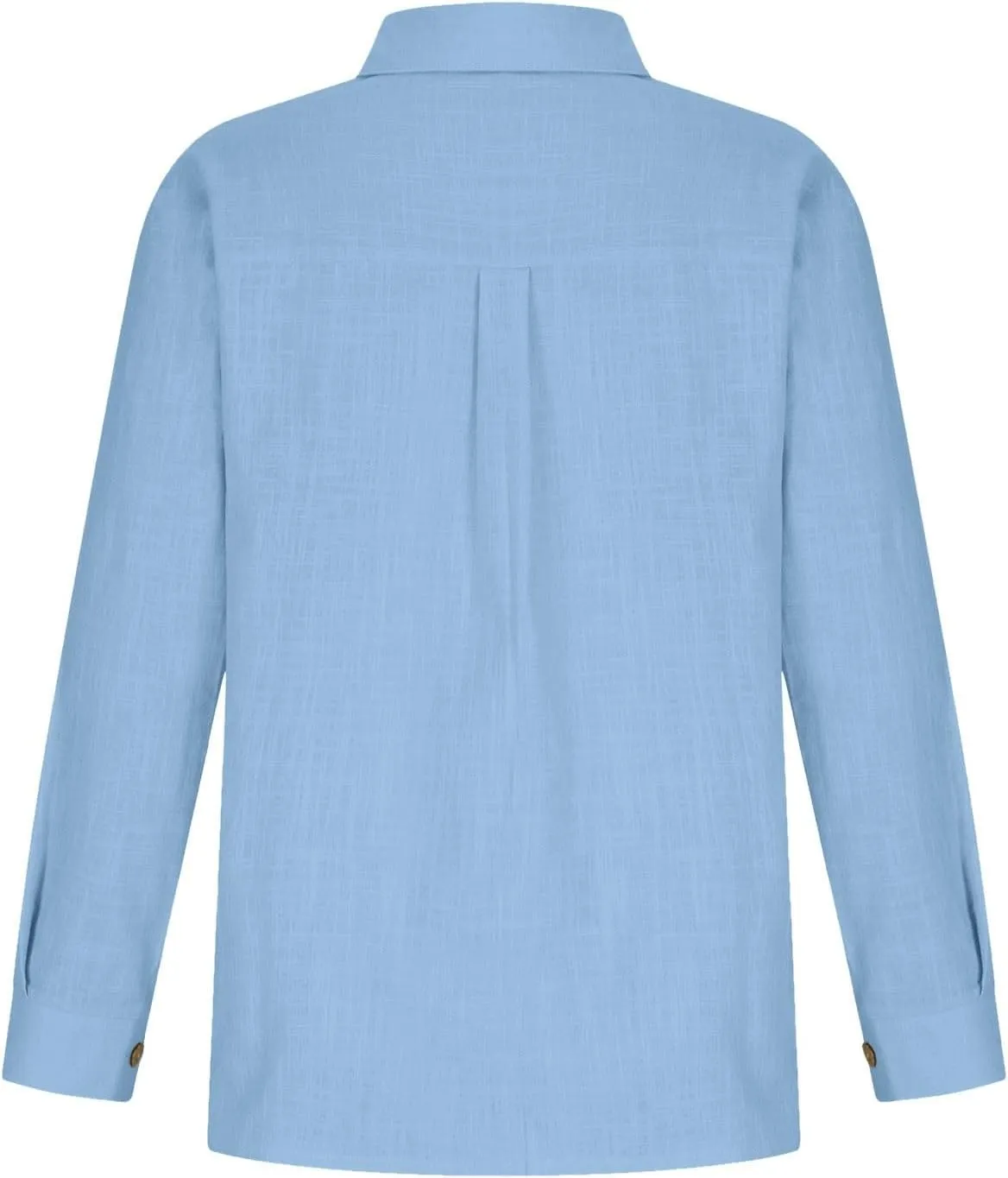 Cotton Linen Shirts for Women Summer Long Sleeve Button Down Shirt Pleated Front Gauze Tops Loose Casual Blouses