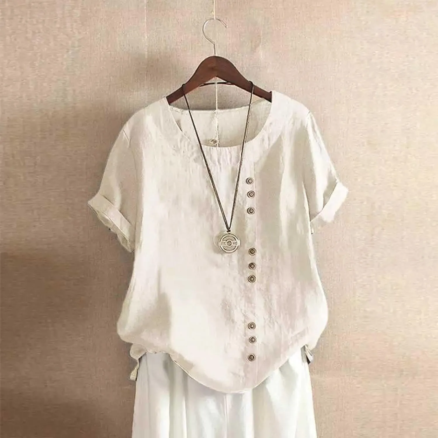 Cotton Linen Tops for Women 2025 Summer Dressy Casual Plus Size Shirt Trendy Short Sleeve Crewneck Tunic Blouses