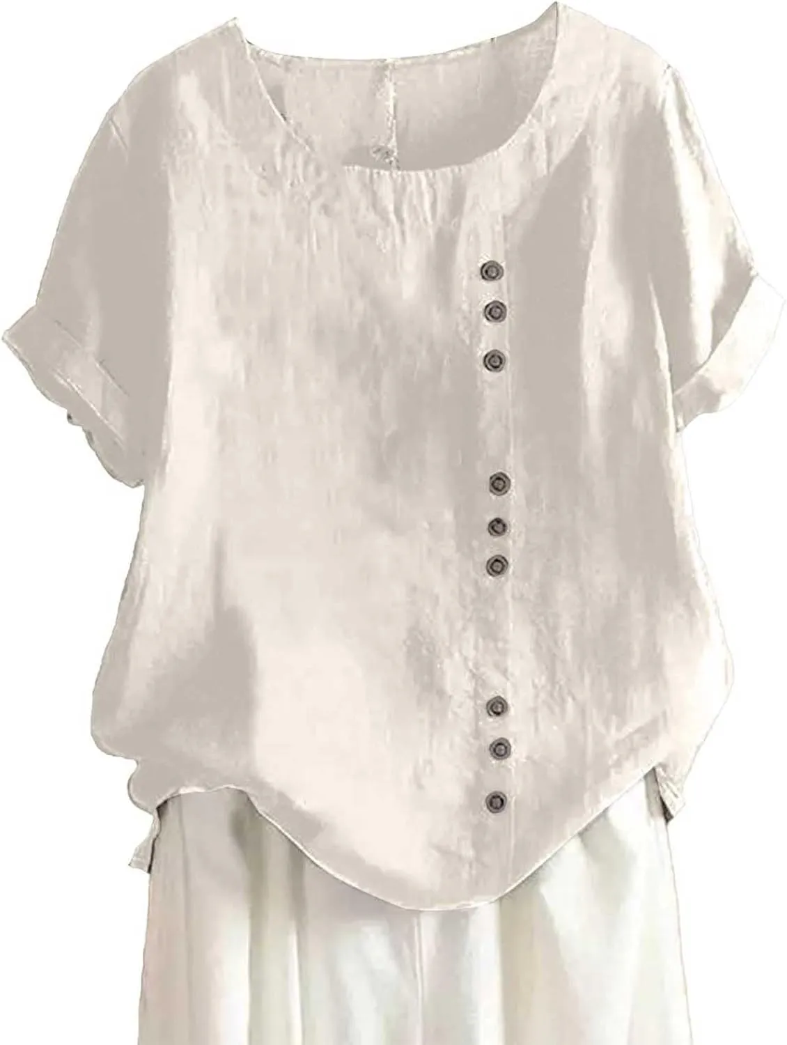 Cotton Linen Tops for Women 2025 Summer Dressy Casual Plus Size Shirt Trendy Short Sleeve Crewneck Tunic Blouses