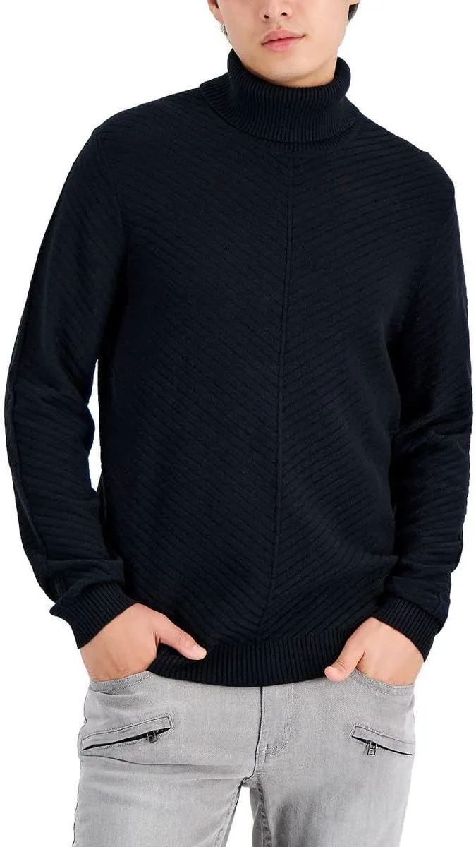 Cufflinks Inc. Mens Axel Ribbed Knit Long Sleeves Turtleneck Sweater, Navy, S