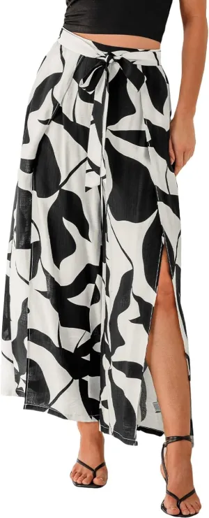 CUPSHE Women's Pants Waist Tied Split Hem Floral Cover-Up Pants Casual Vacation