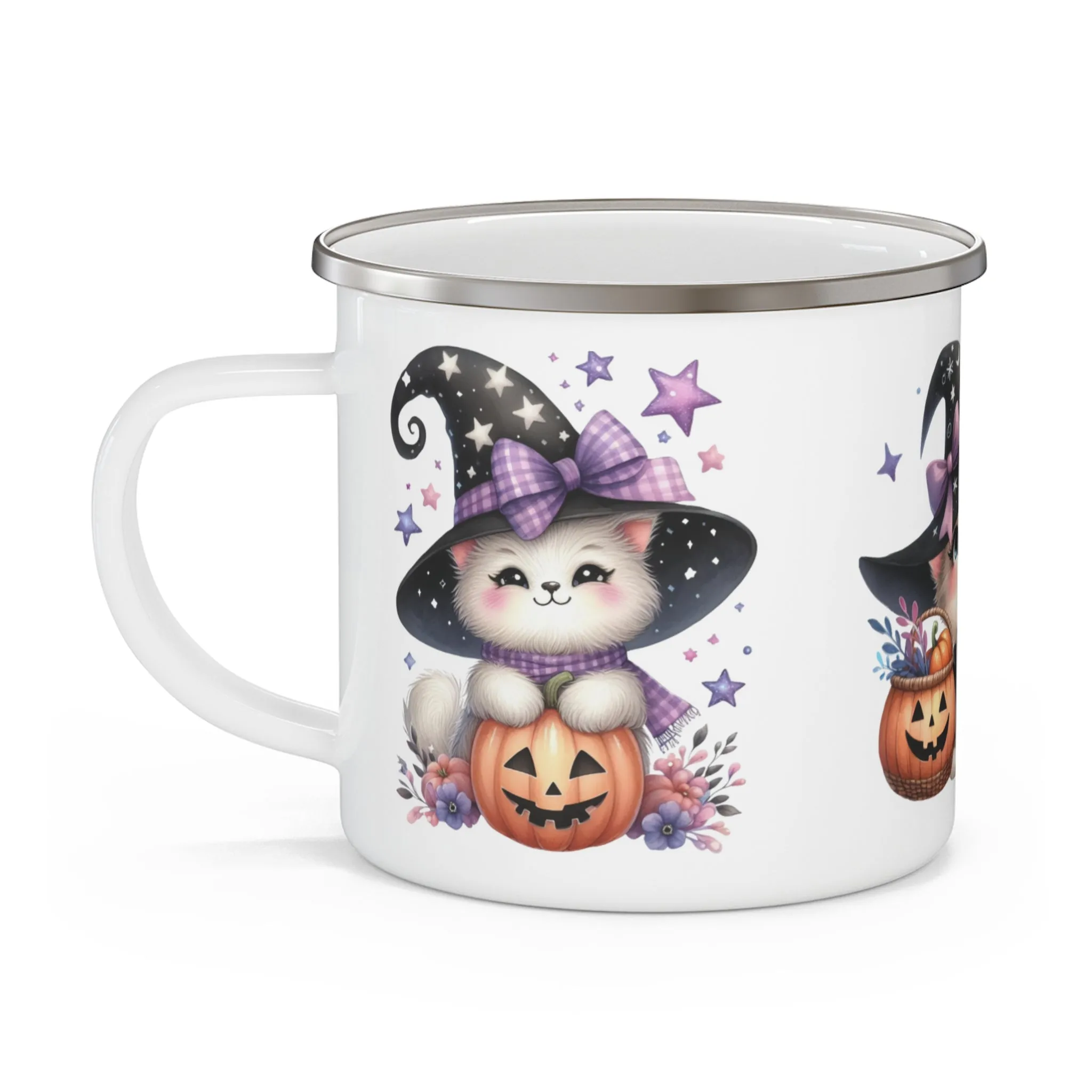 Cute Witch Cat Enamel Camping Mug