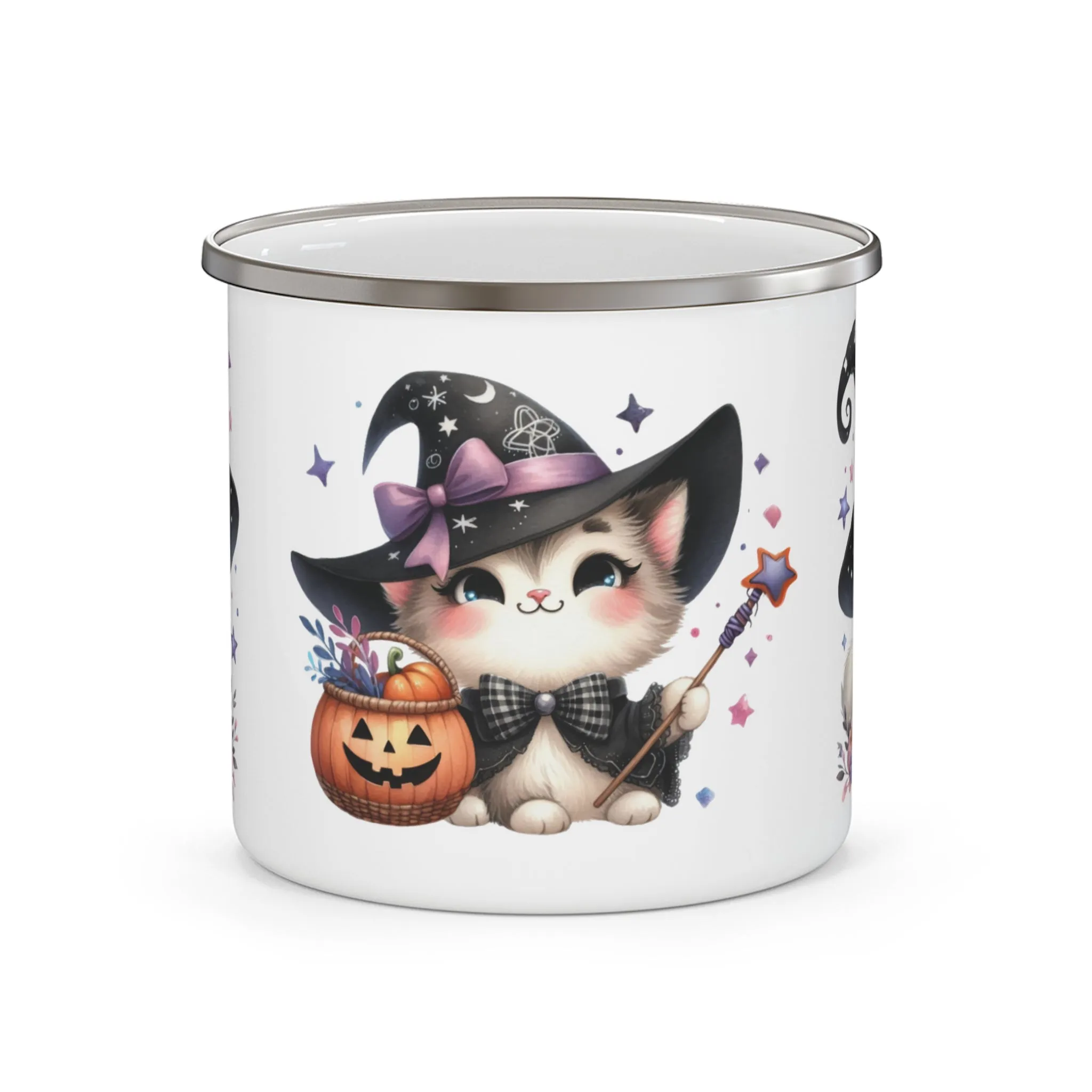Cute Witch Cat Enamel Camping Mug
