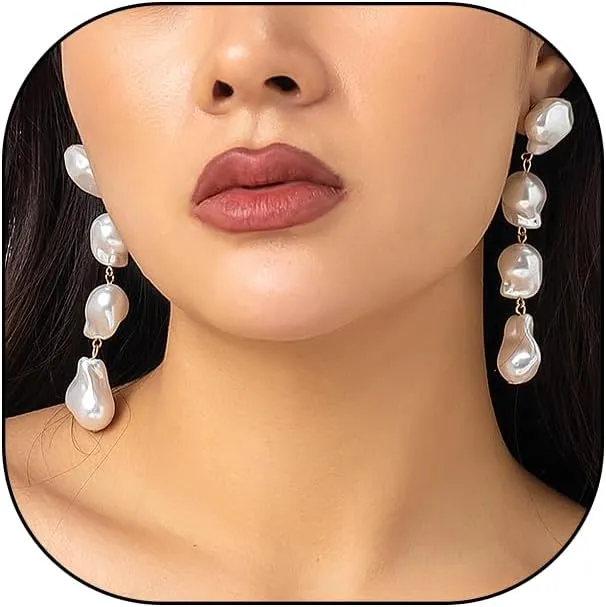 Dainty Gold Pearl Earrings for Women Large Baroque Pearl Drop Earrings Hypoallergenic Pearls Dangle Earring Trendy Wedding Bridal Jewelry Gifts