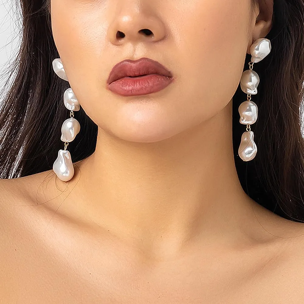 Dainty Gold Pearl Earrings for Women Large Baroque Pearl Drop Earrings Hypoallergenic Pearls Dangle Earring Trendy Wedding Bridal Jewelry Gifts