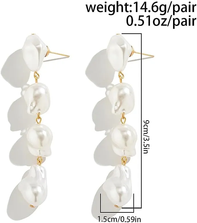 Dainty Gold Pearl Earrings for Women Large Baroque Pearl Drop Earrings Hypoallergenic Pearls Dangle Earring Trendy Wedding Bridal Jewelry Gifts