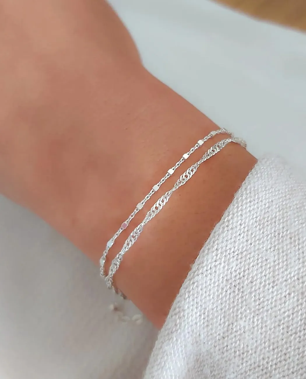 Dainty Link Silver Bracelets for Women Elegant,Sterling Silver Chain Bracelets for Women, Casual Silver Bracelet for Women's Gift
