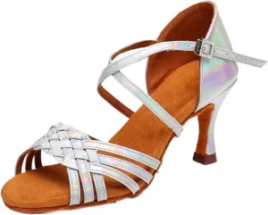 Dancing Shoes for Woman Women Latin Dance Shoes Soft Bottom Balloon Salsa Professional Dancing Shoes 5.5/7.5/8.5CM(Colored Sliver 7.5CM,42)