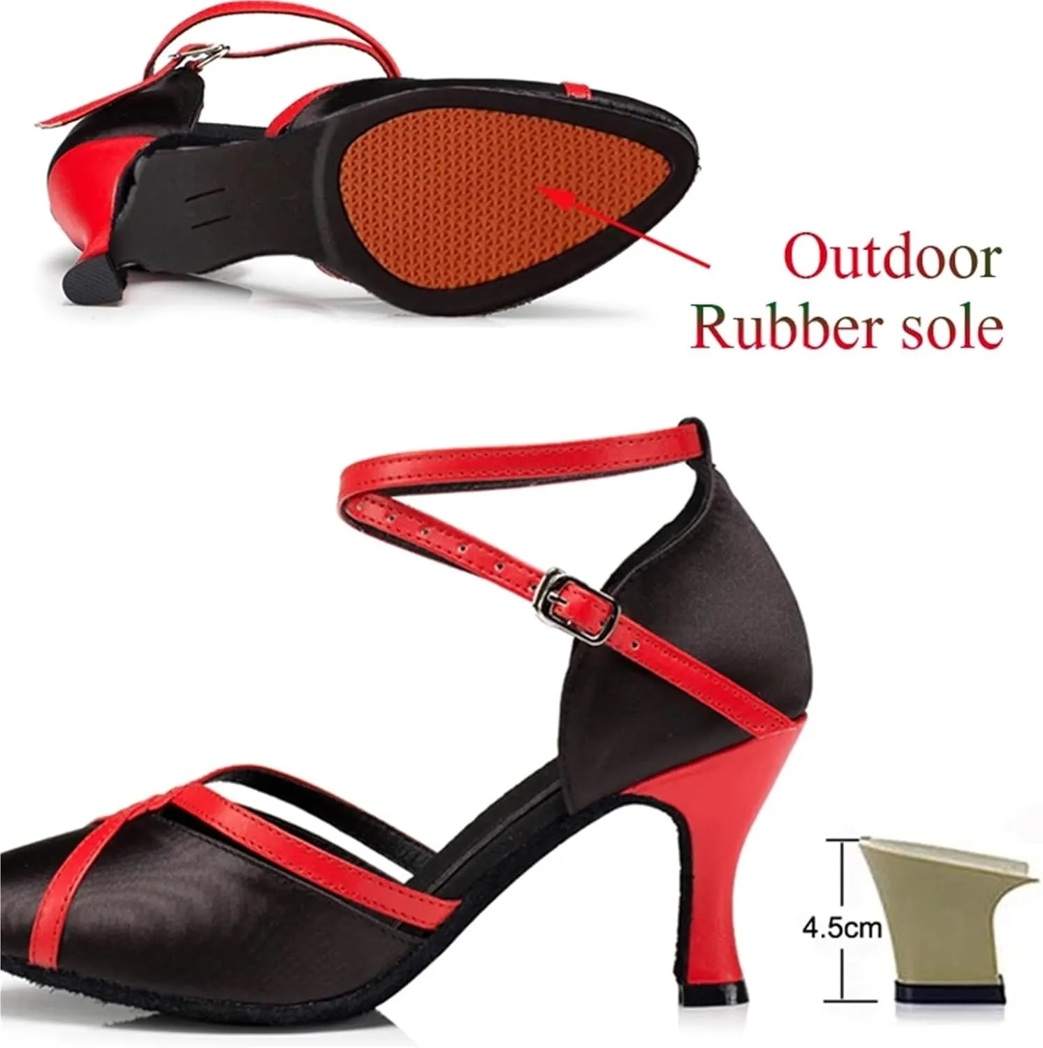 Dancing Shoes for Woman Women Latin Shoes Tango Salsa Ballroom Party Shoes High Heel Dance Shoes Outdoor Sneakers(Outdoor Black 4.5cm,33)