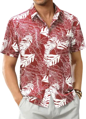DEMEANOR Hawaiian Shirt for Men Short Sleeve Floral Button Down Shirt Tropical Hawaiian Shirts Casual Linen Shirts Beach