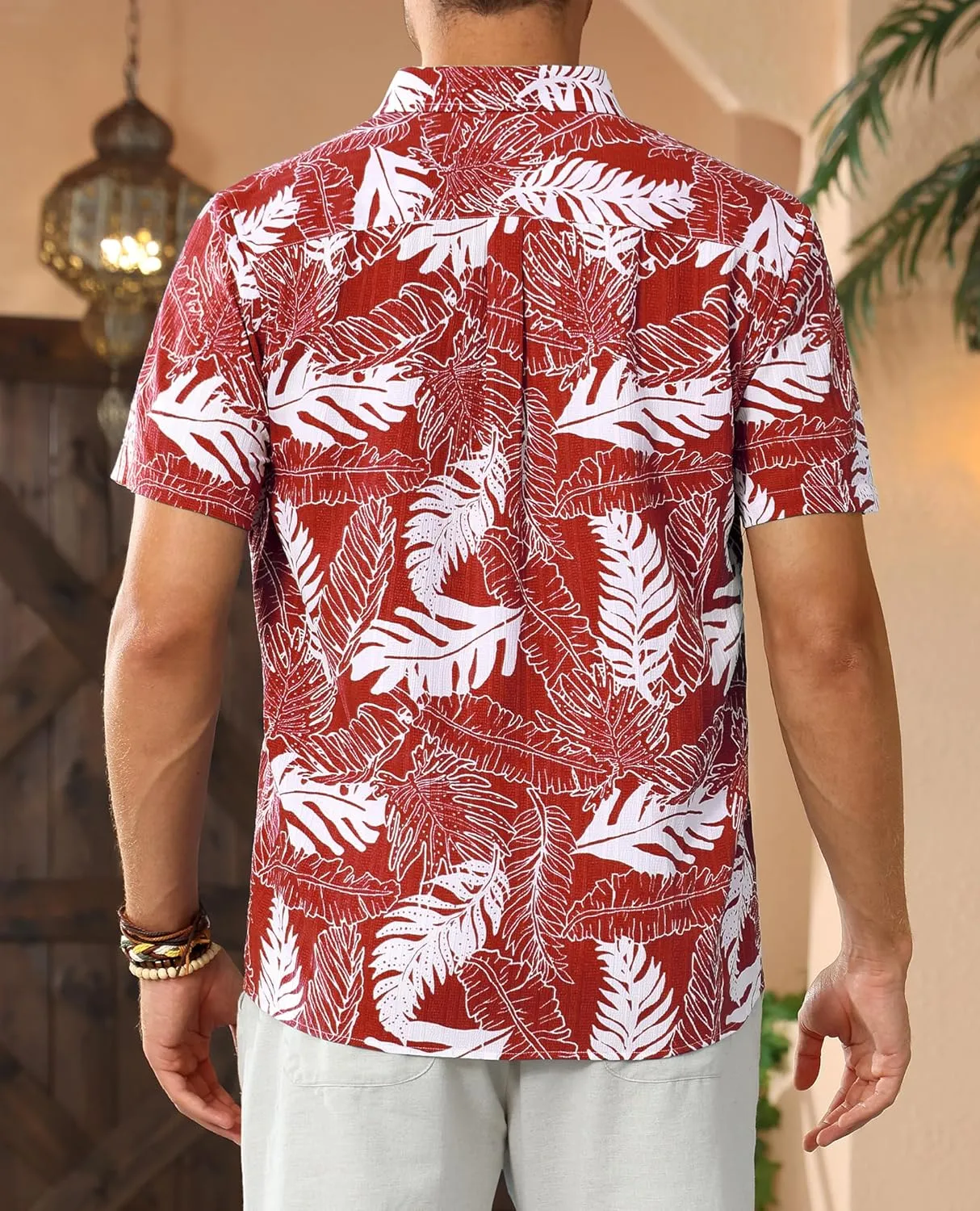 DEMEANOR Hawaiian Shirt for Men Short Sleeve Floral Button Down Shirt Tropical Hawaiian Shirts Casual Linen Shirts Beach