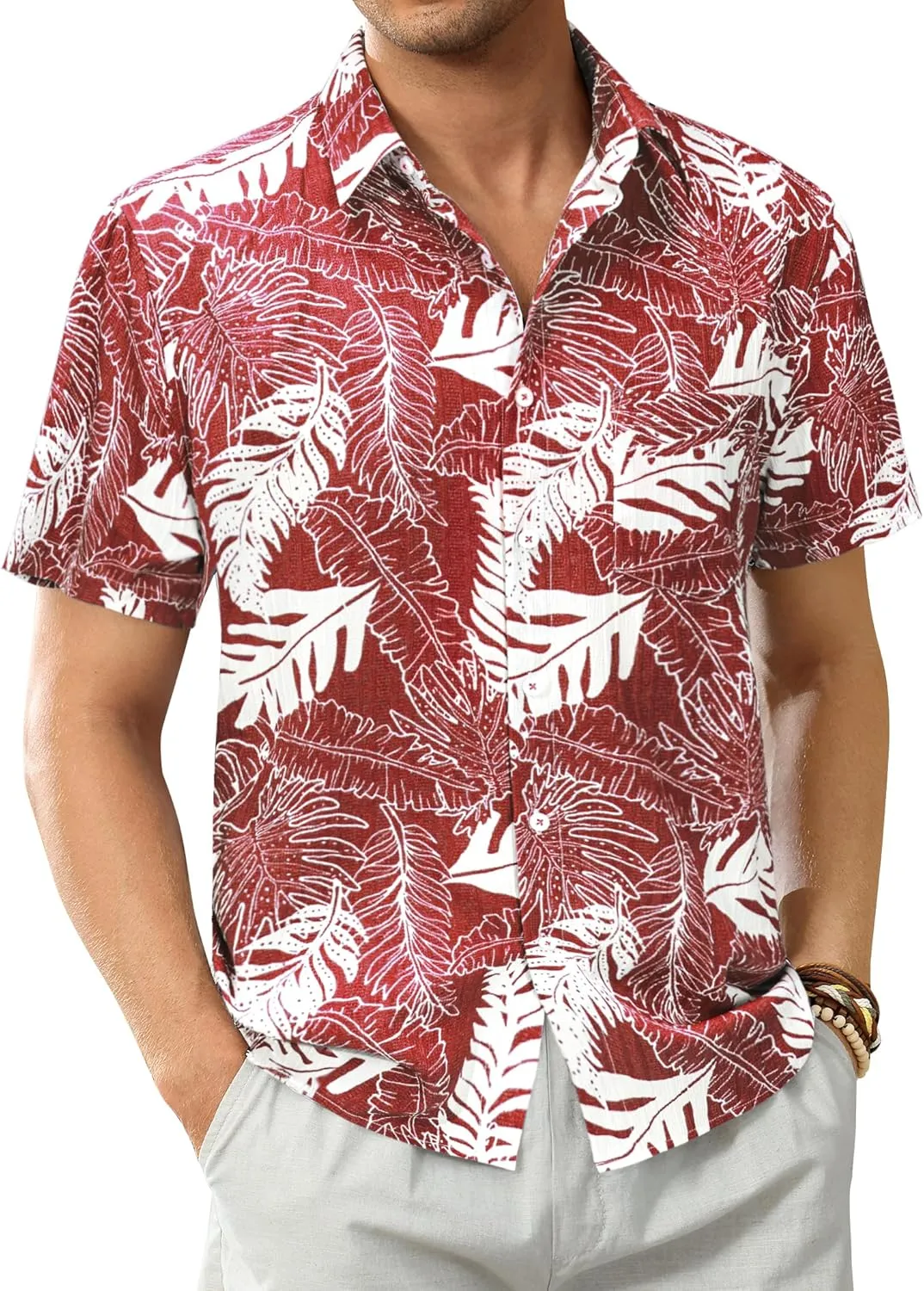 DEMEANOR Hawaiian Shirt for Men Short Sleeve Floral Button Down Shirt Tropical Hawaiian Shirts Casual Linen Shirts Beach