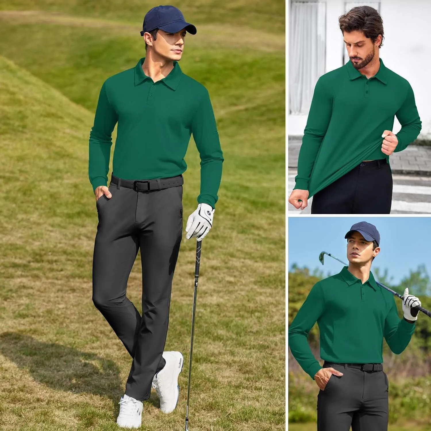 Deyeek Men's Polo Shirts Long Sleeve Golf Polo Shirts for Men Quick Dry UPF 50  Sun Protection Polos Casual Collared Shirts