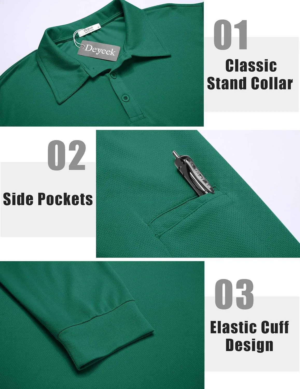 Deyeek Men's Polo Shirts Long Sleeve Golf Polo Shirts for Men Quick Dry UPF 50  Sun Protection Polos Casual Collared Shirts