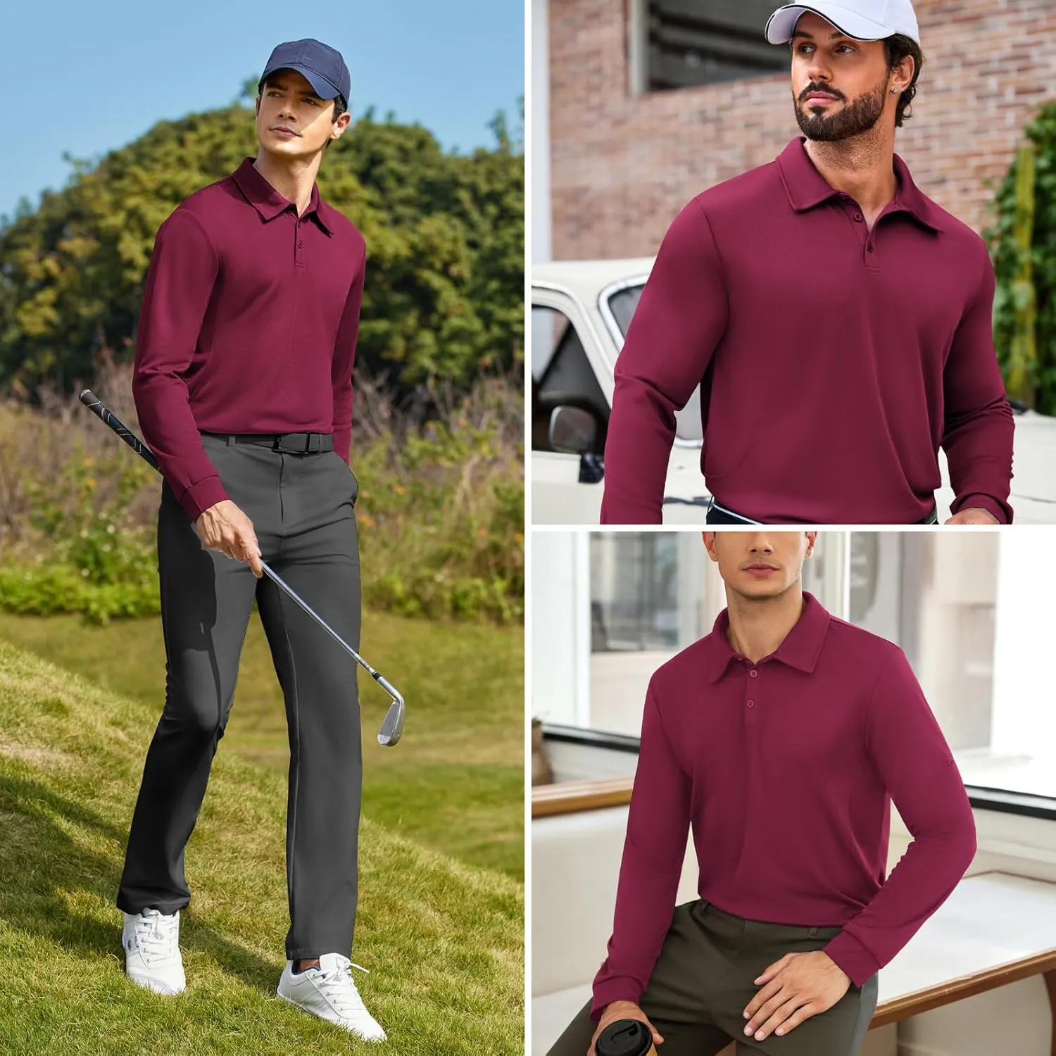 Deyeek Men's Polo Shirts Long Sleeve Golf Polo Shirts for Men Quick Dry UPF 50  Sun Protection Polos Casual Collared Shirts