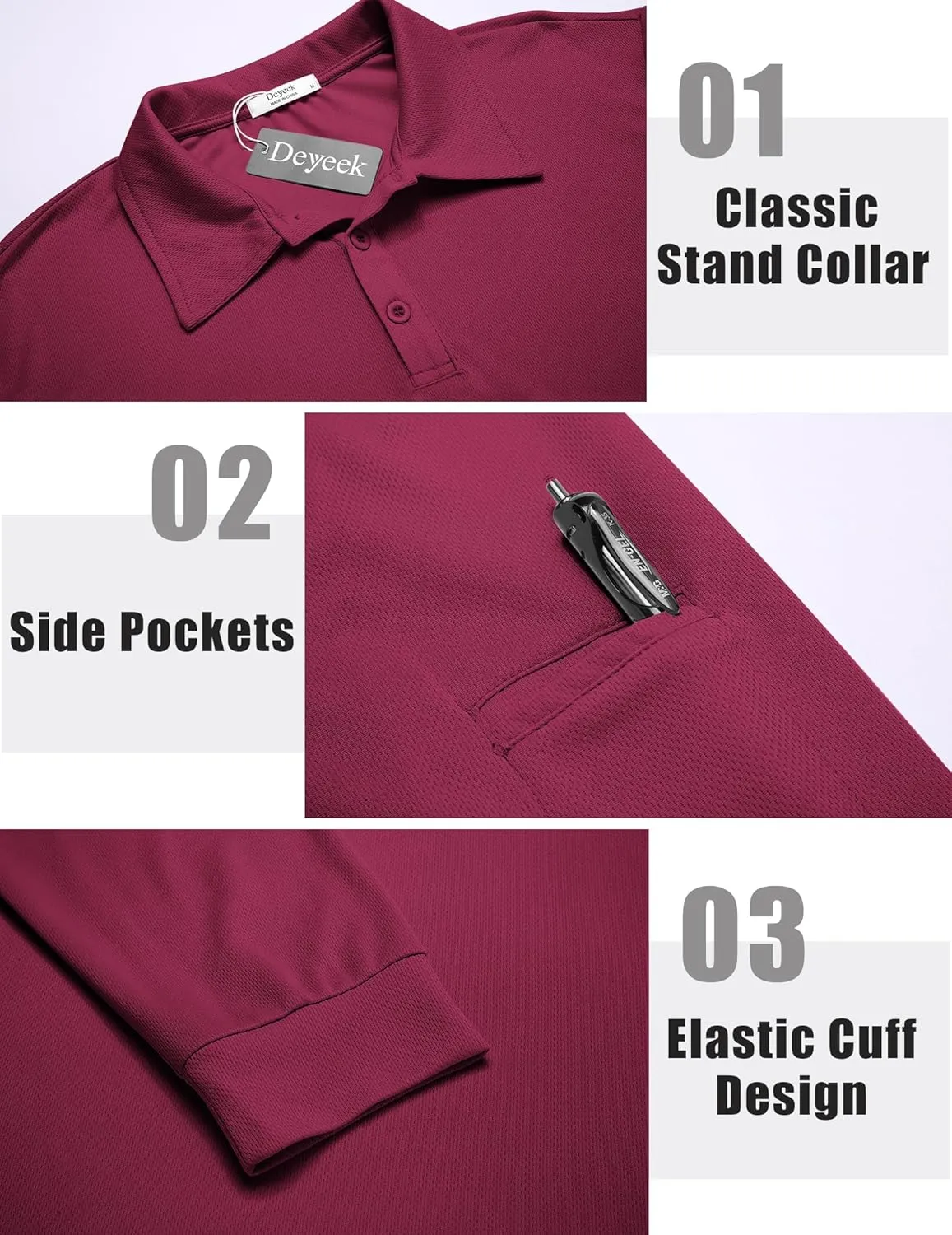 Deyeek Men's Polo Shirts Long Sleeve Golf Polo Shirts for Men Quick Dry UPF 50  Sun Protection Polos Casual Collared Shirts
