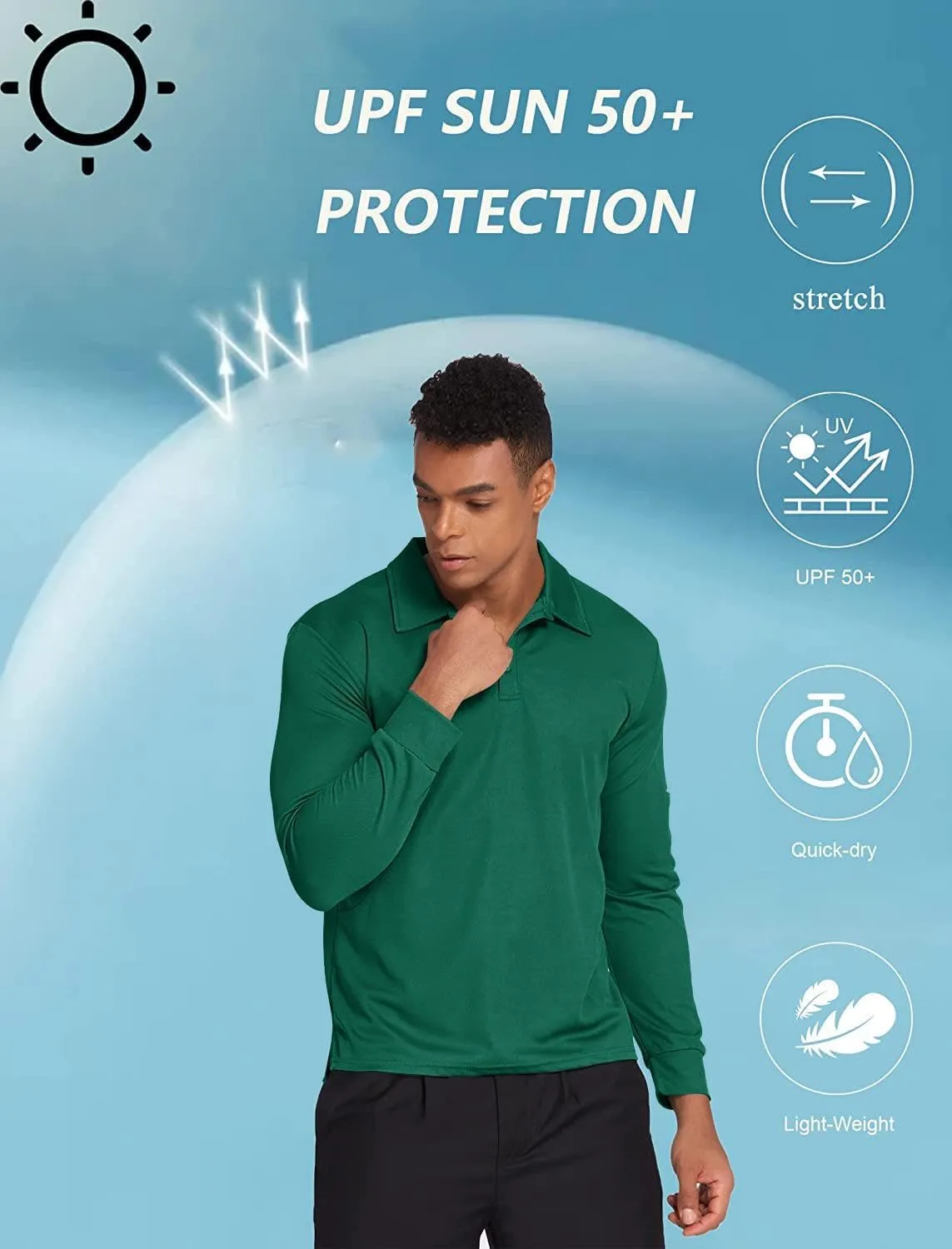 Deyeek Men's Polo Shirts Long Sleeve Golf Polo Shirts for Men Quick Dry UPF 50  Sun Protection Polos Casual Collared Shirts