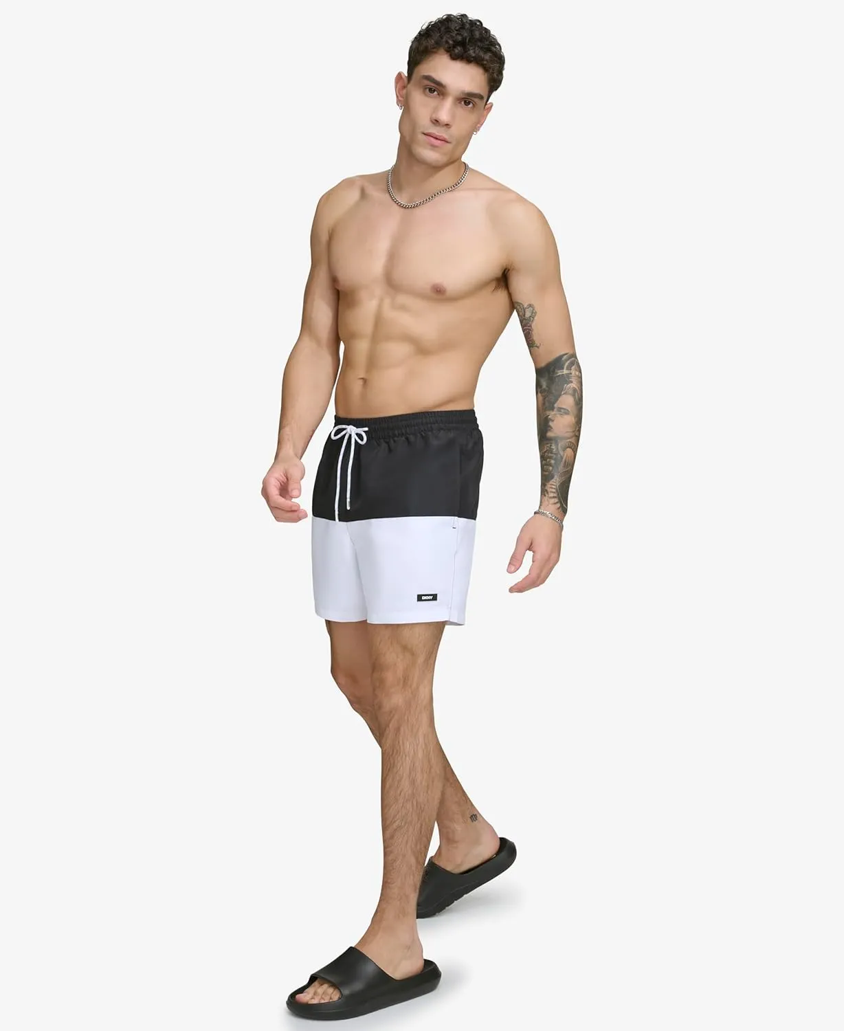 DKNY Men's Lightweight Quick Dry Volley UPF 40  Protection Swim Trunk