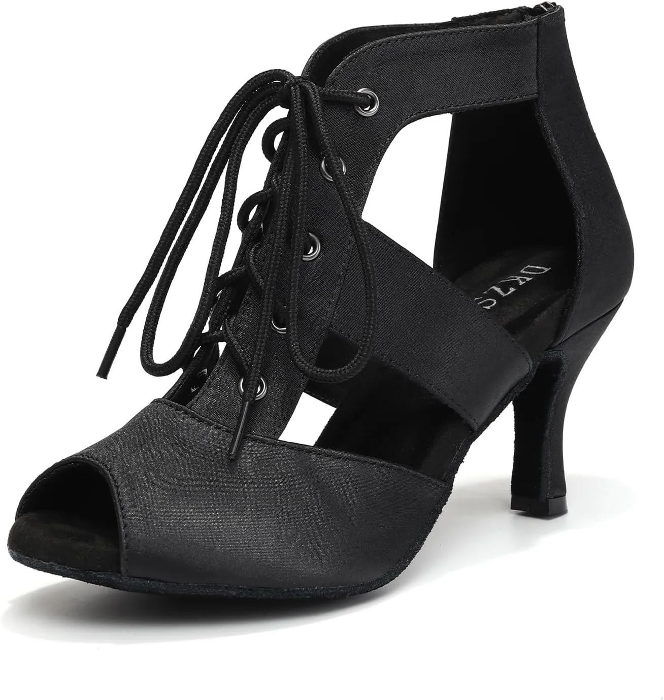 DKZSYIM Women's Open Toe Ankle Dance Boots Ballroom Lace-up Latin Salsa Dance Shoes,D43-Black-7.5,US 9