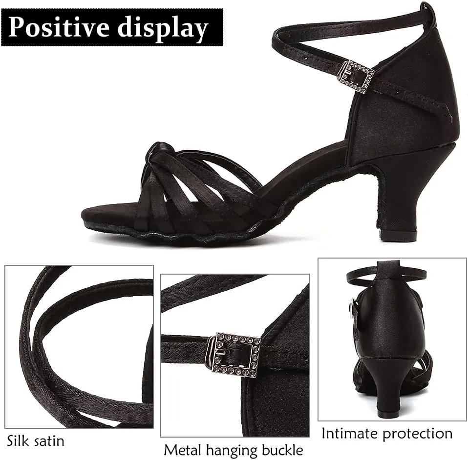 DKZSYIM Women's Satin Latin Dance Shoes Professional Ballroom Salsa Practice Performance Dancing Shoes,Model 217