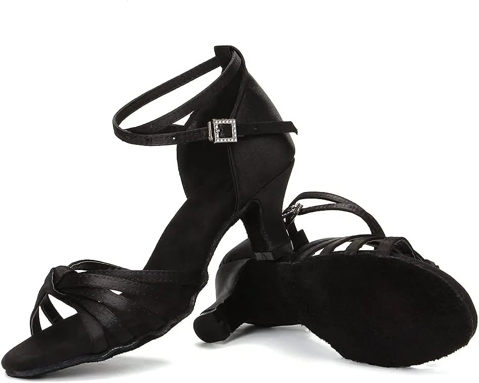 DKZSYIM Women's Satin Latin Dance Shoes Professional Ballroom Salsa Practice Performance Dancing Shoes,Model 217