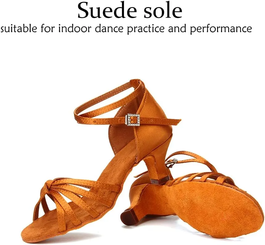 DKZSYIM Women's Satin Latin Dance Shoes Professional Ballroom Salsa Practice Performance Dancing Shoes,Model 217