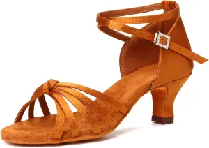 DKZSYIM Women's Satin Latin Dance Shoes Professional Ballroom Salsa Practice Performance Dancing Shoes,Model 217