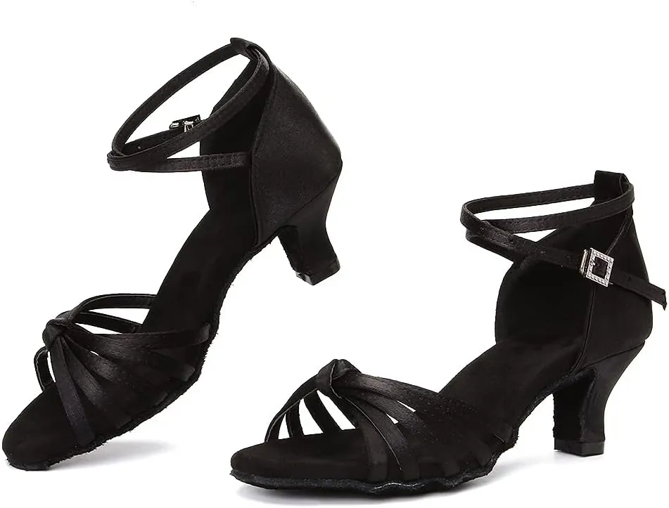 DKZSYIM Women's Satin Latin Dance Shoes Professional Ballroom Salsa Practice Performance Dancing Shoes,Model 217