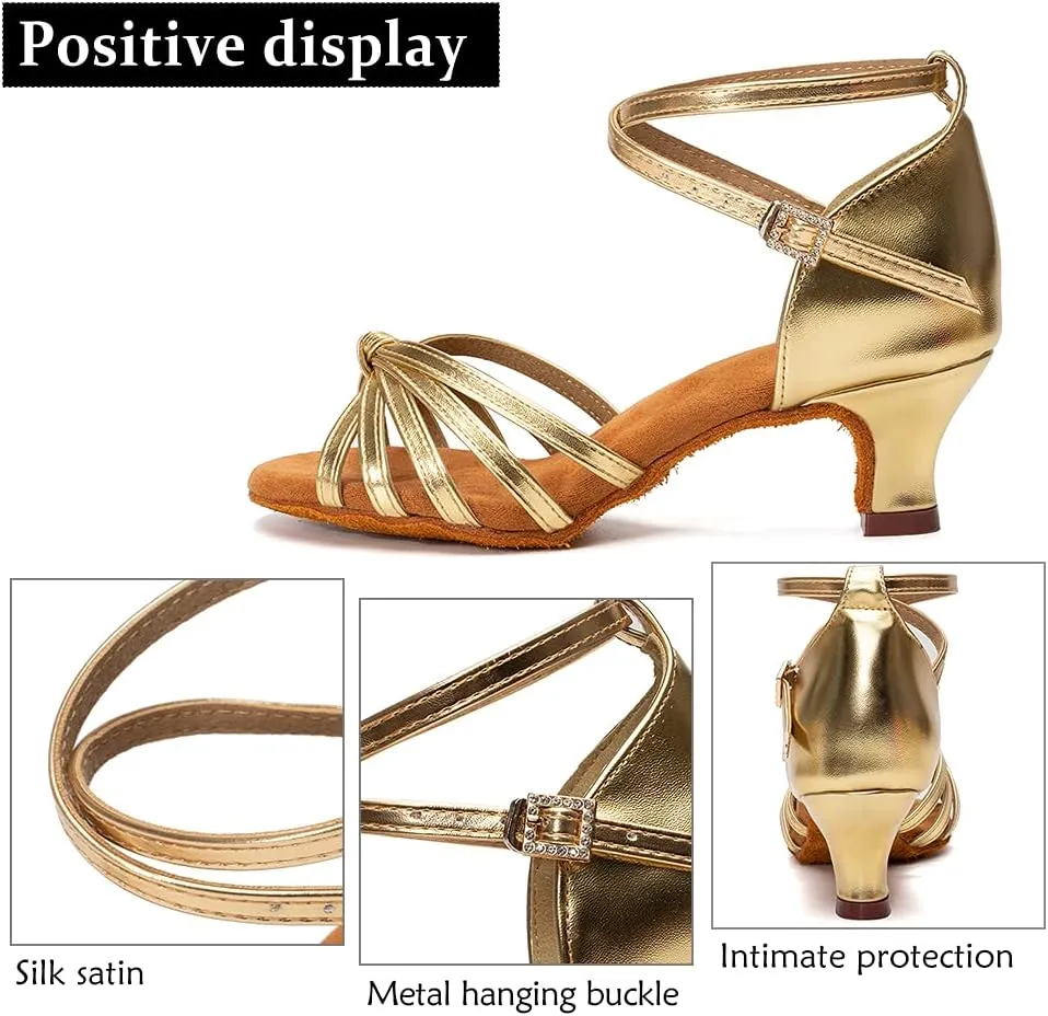 DKZSYIM Women's Satin Latin Dance Shoes Professional Ballroom Salsa Practice Performance Dancing Shoes,Model 217