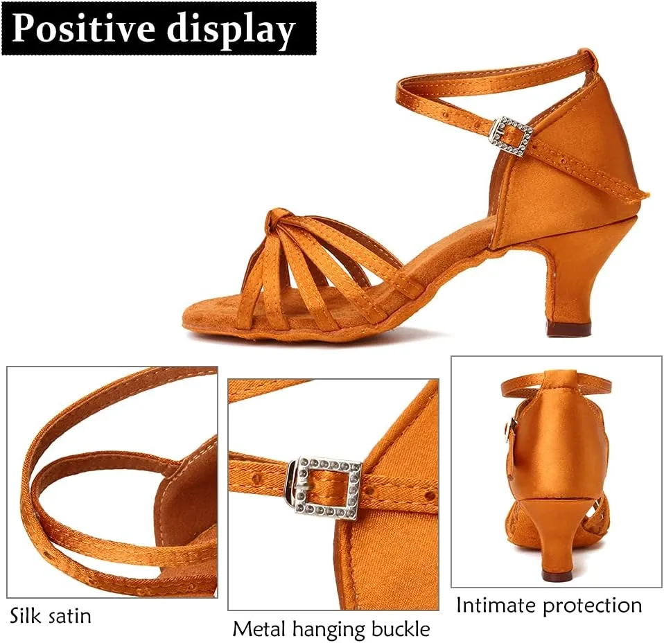 DKZSYIM Women's Satin Latin Dance Shoes Professional Ballroom Salsa Practice Performance Dancing Shoes,Model 217